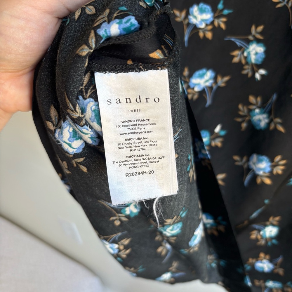 Sandro Paris Black Floral Button-Front Satin Dress- Size 38 (US 6) 100% Viscose - Picture 14 of 14